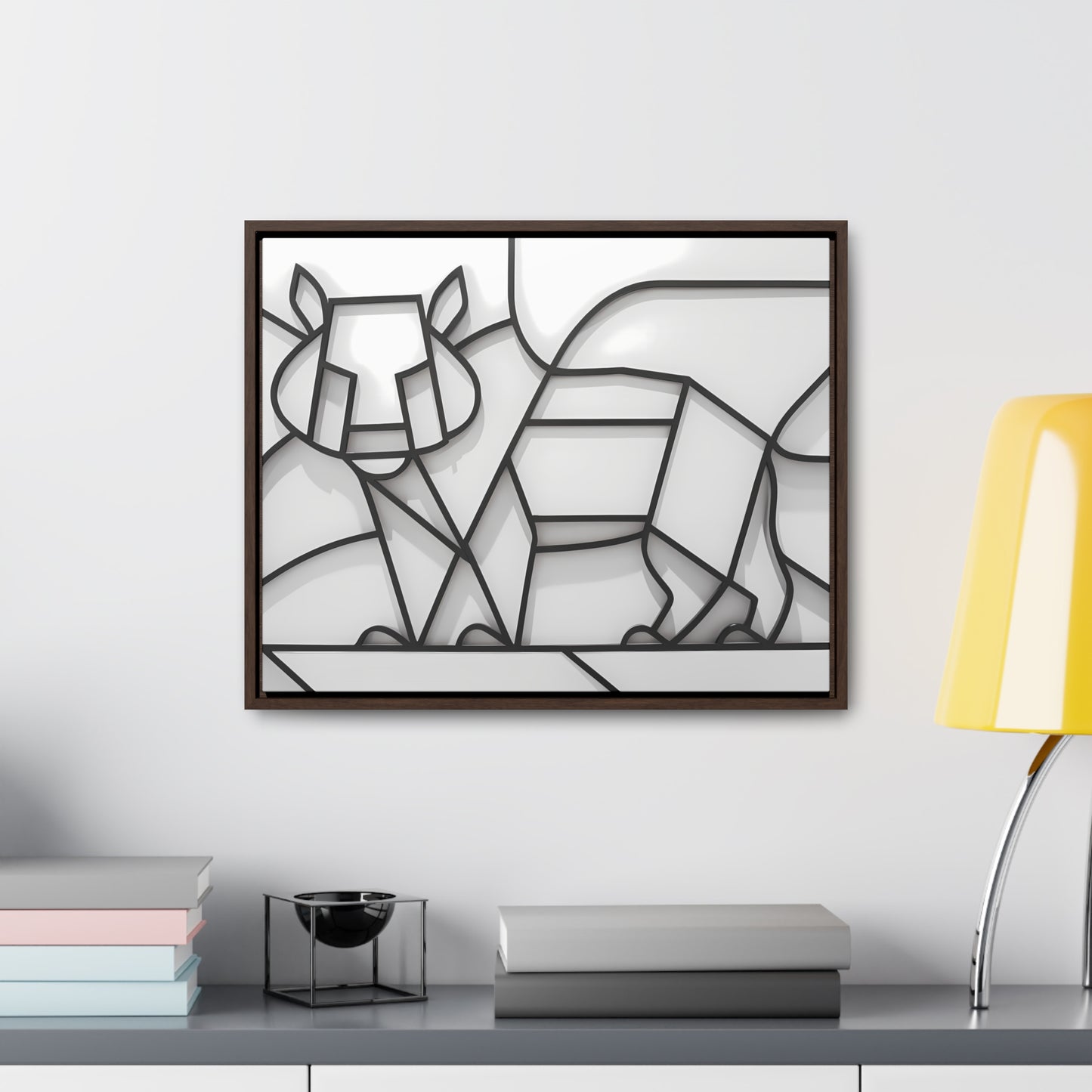 Geometric Rhino in Monochrome - Gallery Canvas Wraps, Horizontal Frame