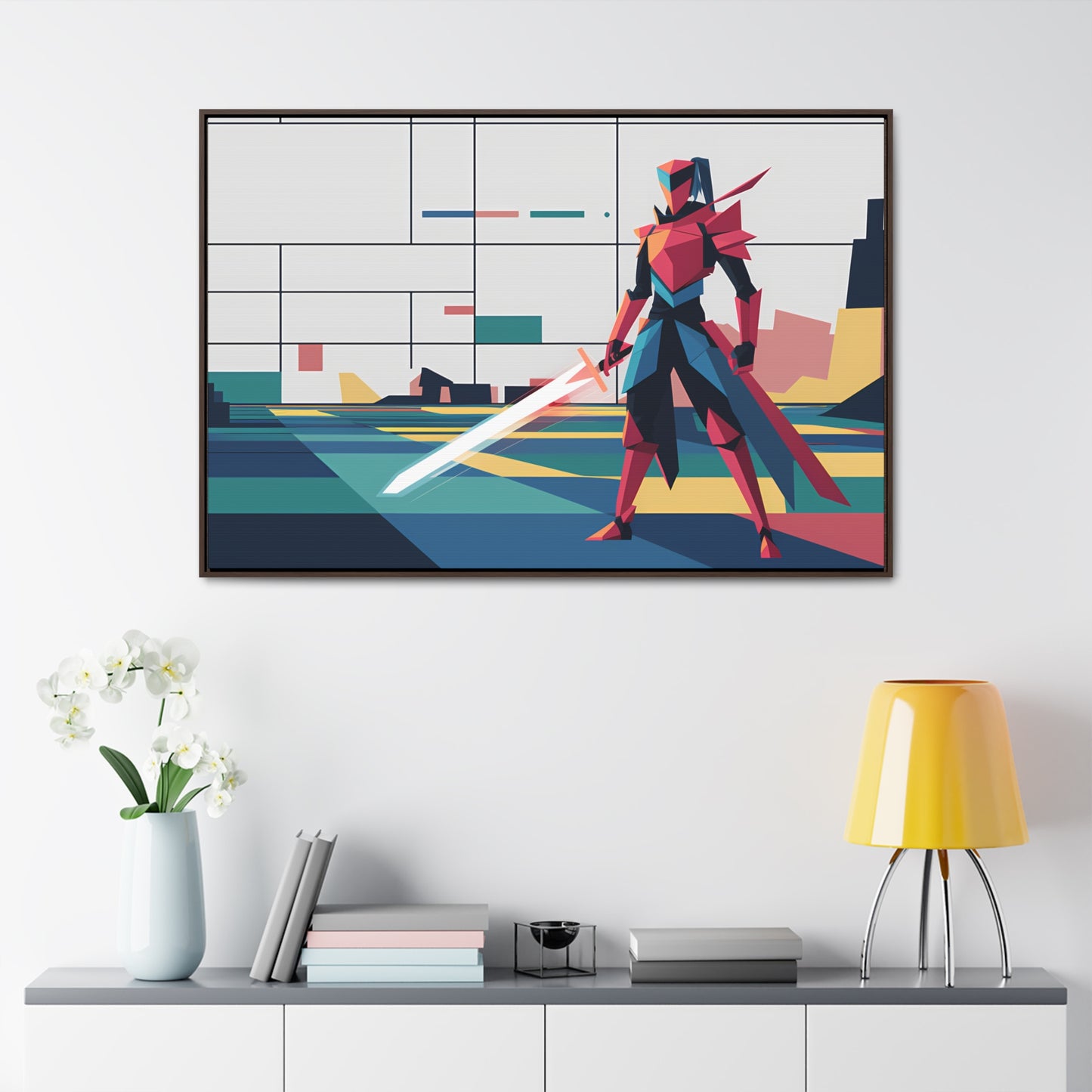 Neon Knight in a Digital Realm - Gallery Canvas Wraps, Horizontal Frame