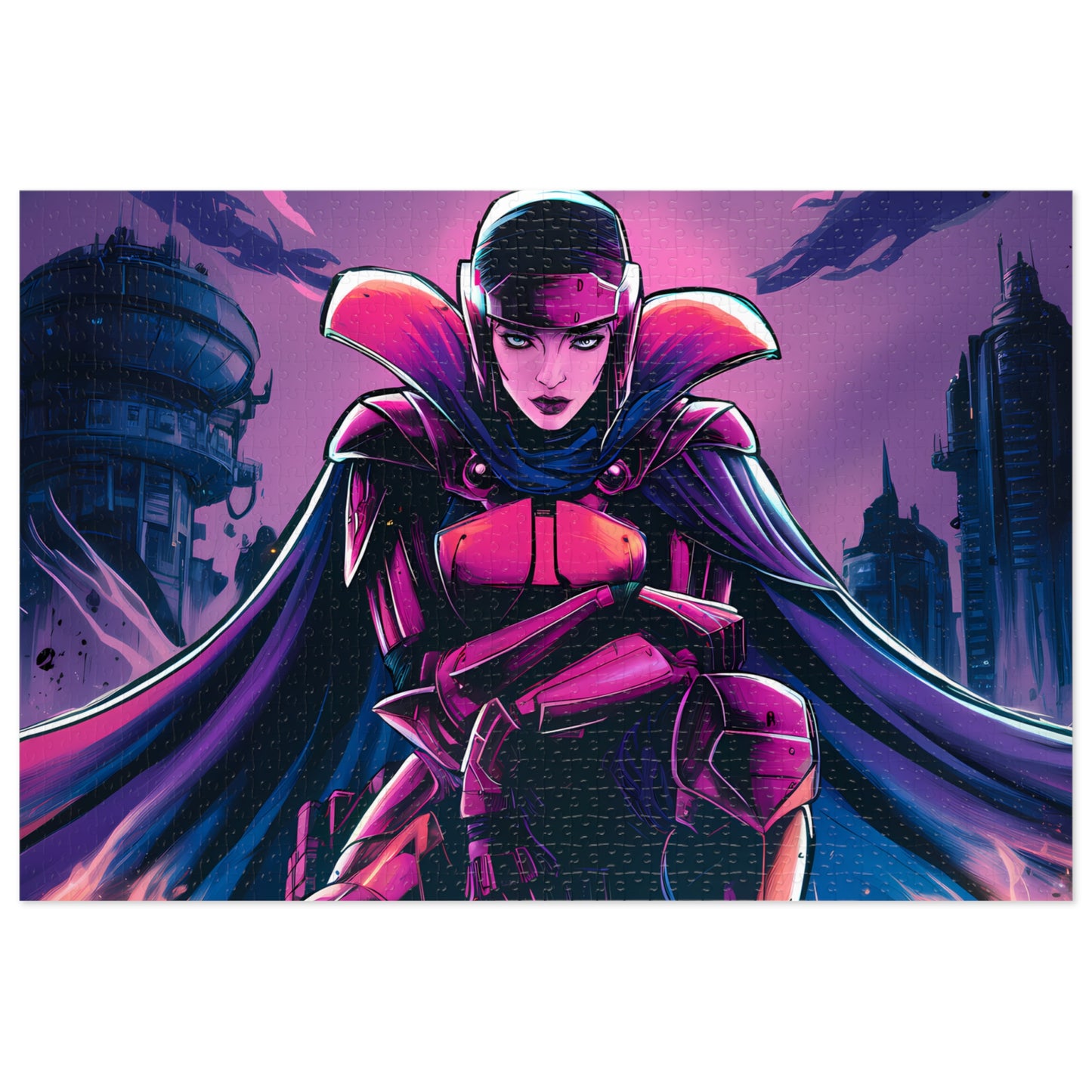 Crimson Enforcer of the Neon Fortress - Jigsaw Puzzle (30, 110, 252, 500,1000-Piece)