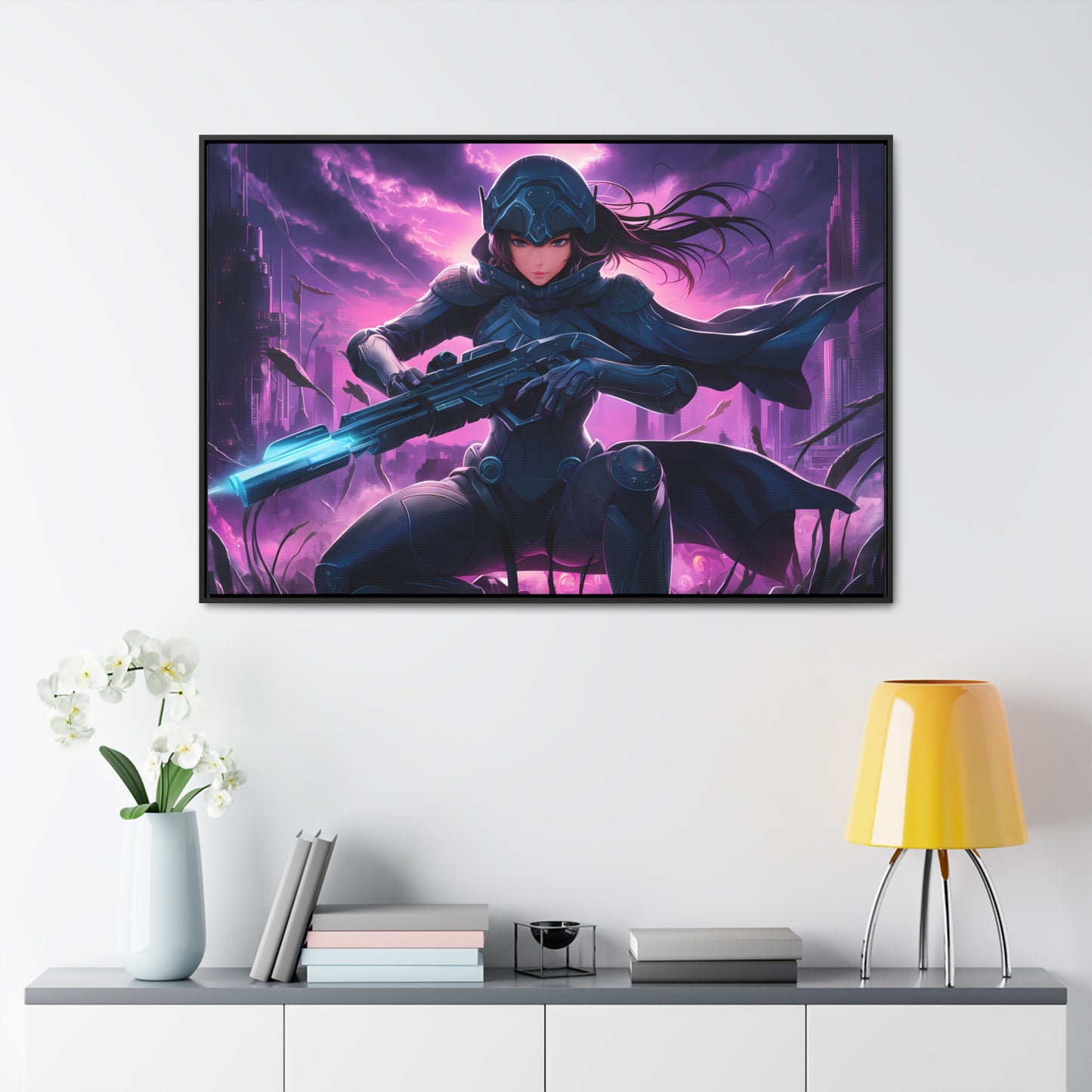 Shadow Sentinel: Neon Hunter - Gallery Canvas Wraps, Horizontal Frame