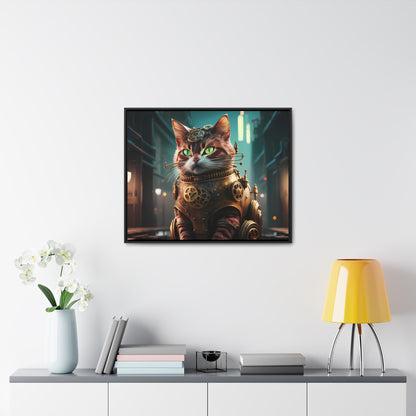 Clockwork Feline: Guardian of the Neon Alley - Gallery Canvas Wraps, Horizontal Frame