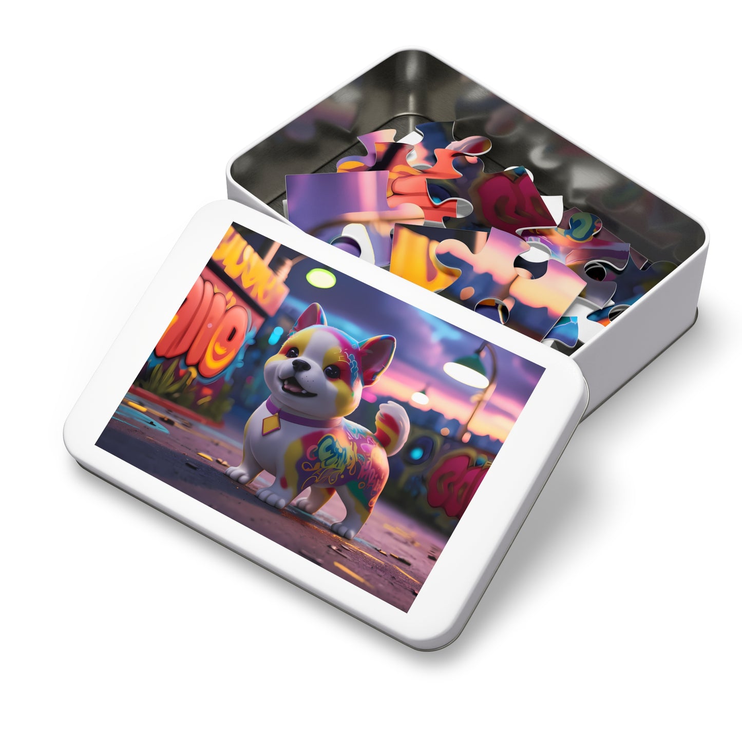 Urban Paws: Graffiti Pup at Dusk - Jigsaw Puzzle (30, 110, 252, 500,1000-Piece)